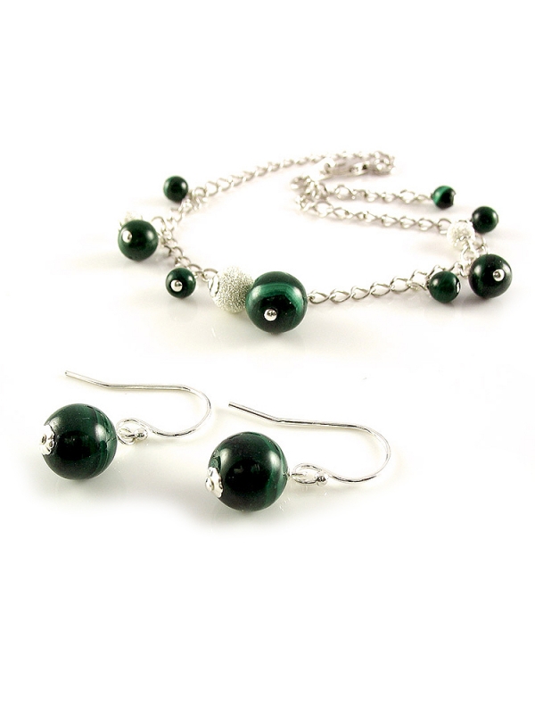 Set bracelet and dangle earrings by Ichiban - Malachite