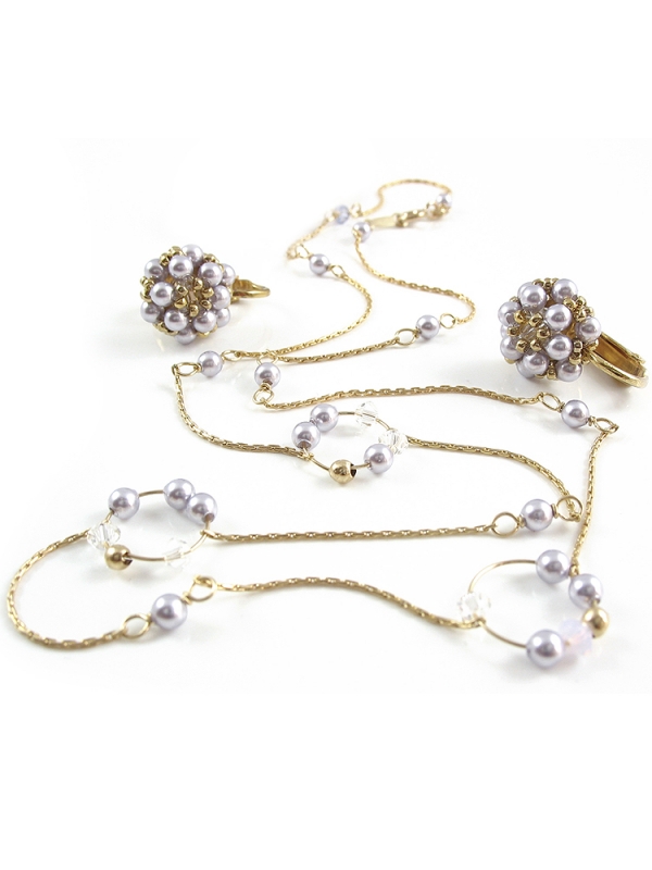 Set colier si cercei clips, Ichiban - Fineline Lavander circle