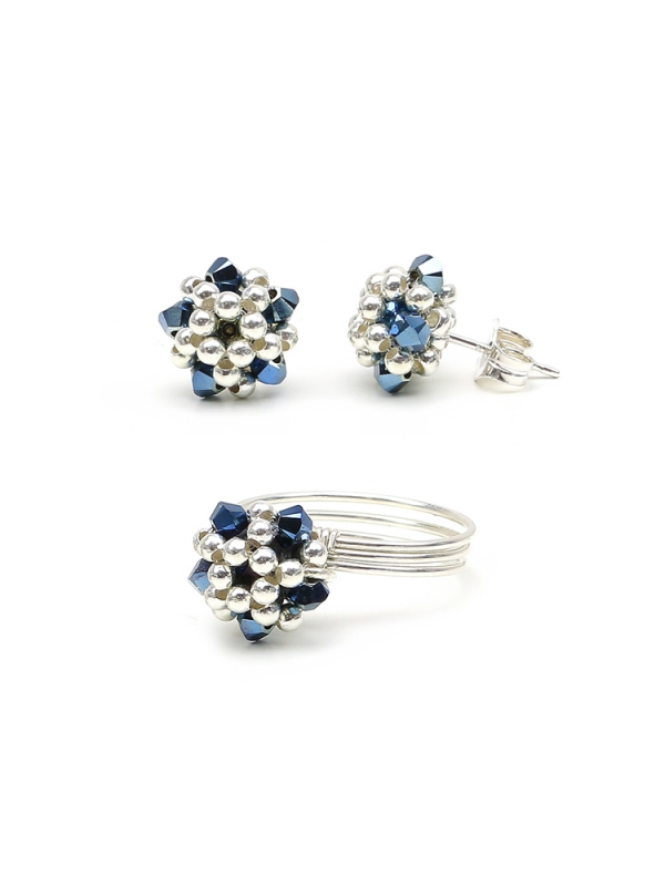 Set ring and stud earrings by Ichiban - Charm Blue 925 Silver