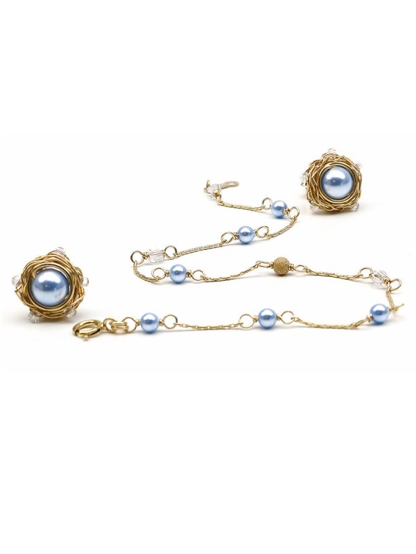 Set bratara si cercei cu surub, Ichiban - Blue Sky