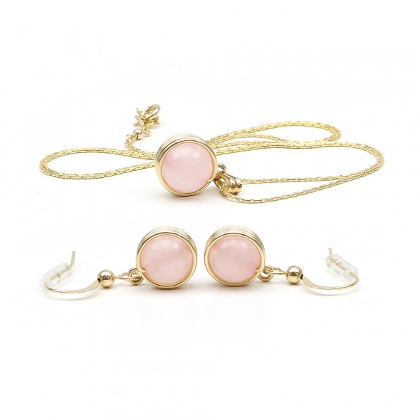 Set pendant and dangle earrings by Ichiban - Busted Gemstone Quart Rose