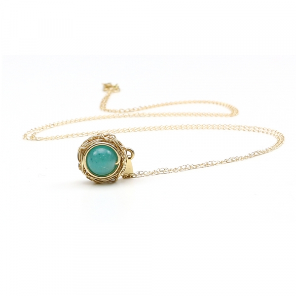 14K Yellow gold Gemstone pendant - Sweet Amazonite