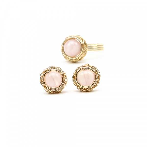 Set ring and stud earrings by Ichiban - Sweet Quart Rose