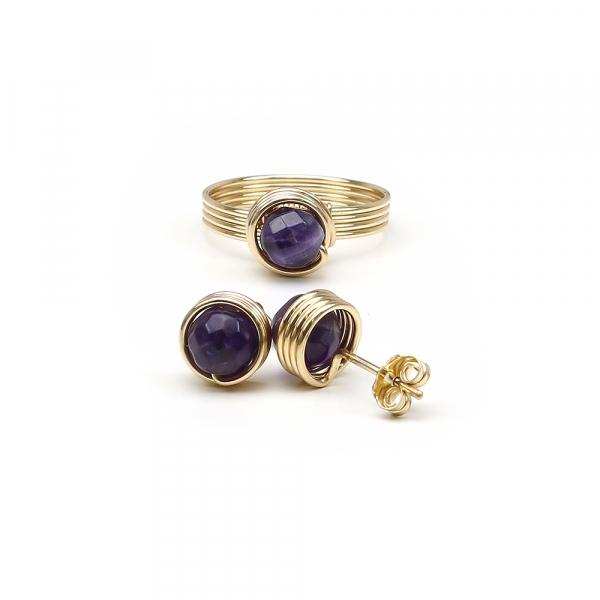 Set ring and stud earrings by Ichiban - Busted Gemstone Amethyst