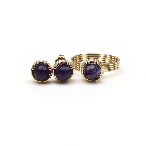 Set ring and stud earrings by Ichiban - Busted Gemstone Amethyst