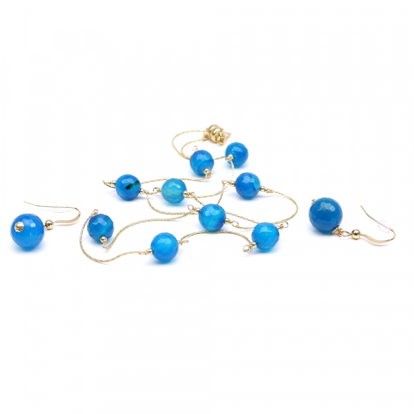 Set colier si cercei cu tortite, Ichiban - Agate Blue