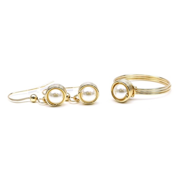 Set ring and dangle earrings for women - Busted Pearls Cream