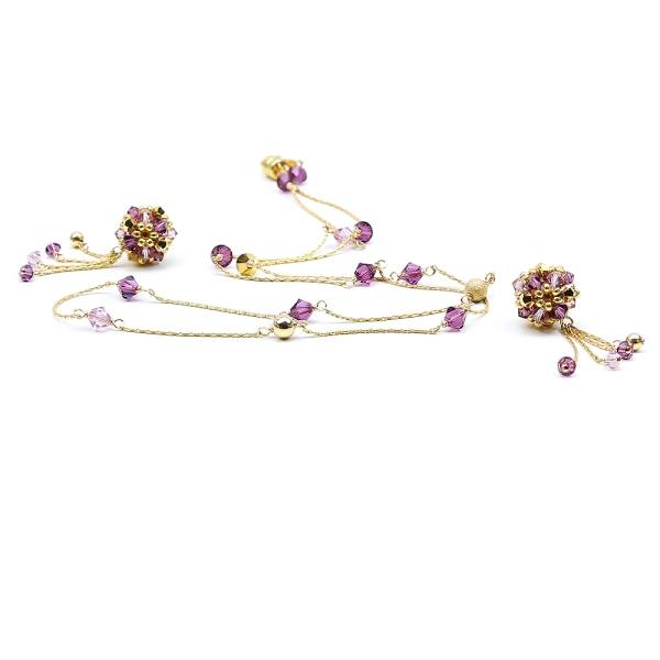 Colier si cercei surub cu pendule Ichiban - Spring Mood Amethyst
