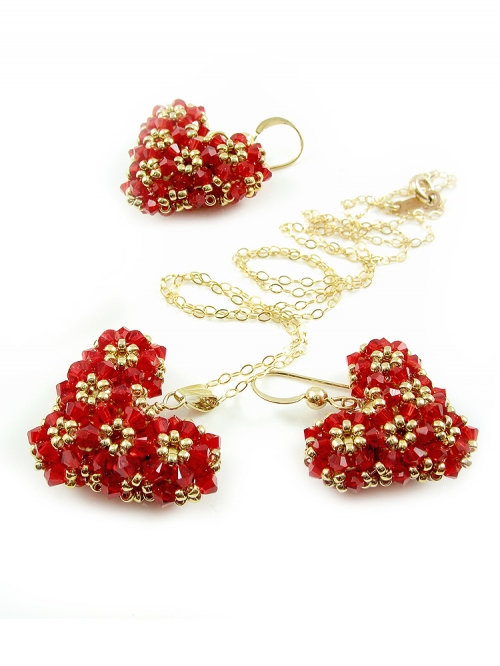 Set pandantiv si cercei cu tortite, Ichiban - Love Around Red