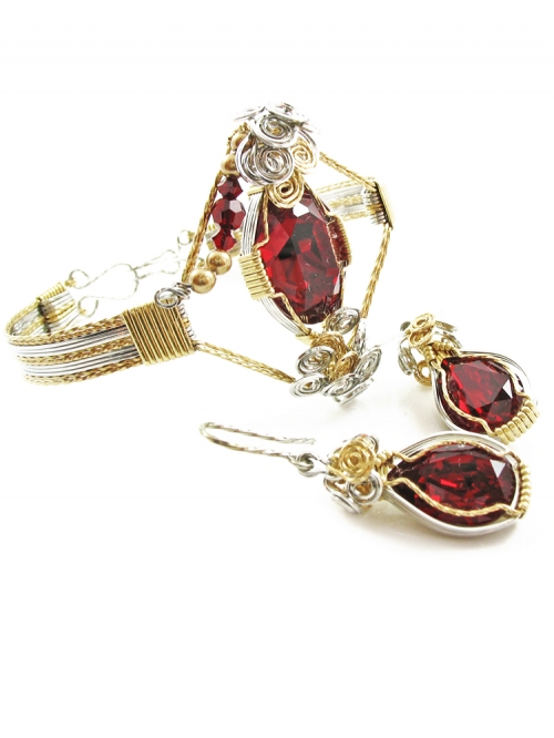 Set bracelet and dangle earrings by Ichiban - Royal Red