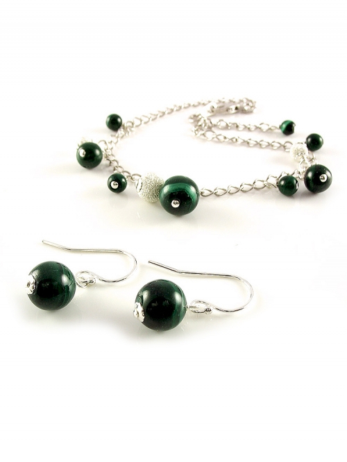 Set bracelet and dangle earrings by Ichiban - Malachite