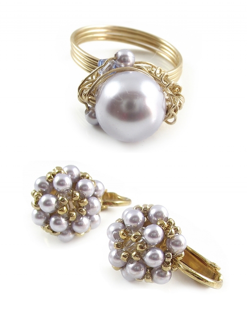 Set ring and clips earrings by Ichiban - Fineline Lavander circle