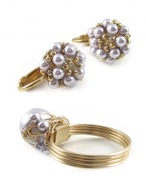 Set ring and clips earrings by Ichiban - Fineline Lavander circle