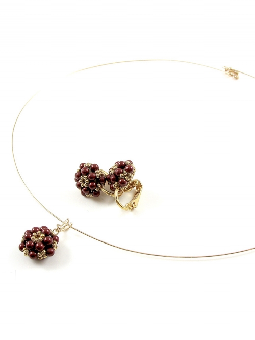 Set pendant and clips earrings by Ichiban - Daisy Bordeaux