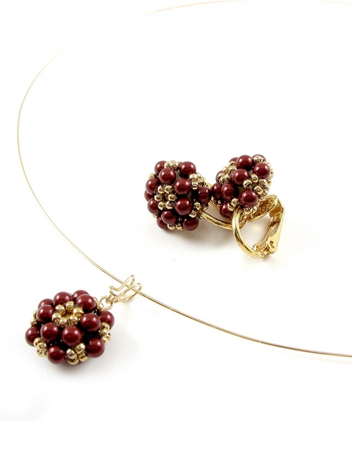 Set pendant and clips earrings by Ichiban - Daisy Bordeaux