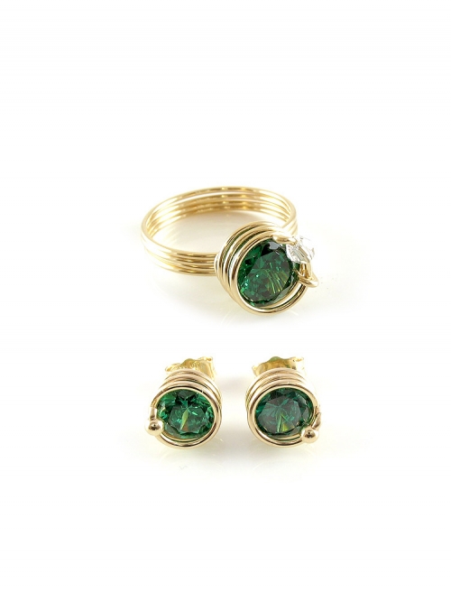 Set earrings and ring by Ichiban - Busted Emerald