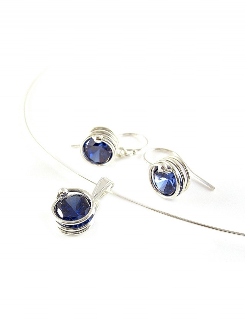 Set pendant and earrings by Ichiban - Busted Silver Dark Blue AG925