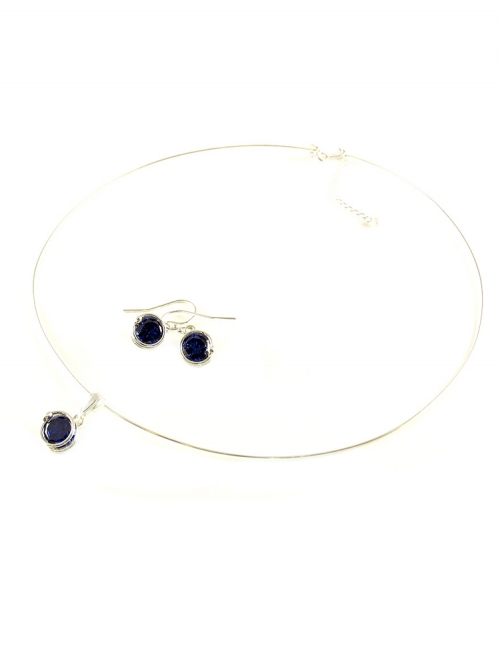 Set pendant and earrings by Ichiban - Busted Silver Dark Blue AG925