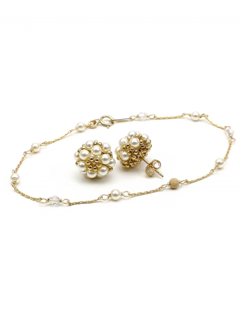 Set bracelet and stud earrings by Ichiban - Daisies Cream