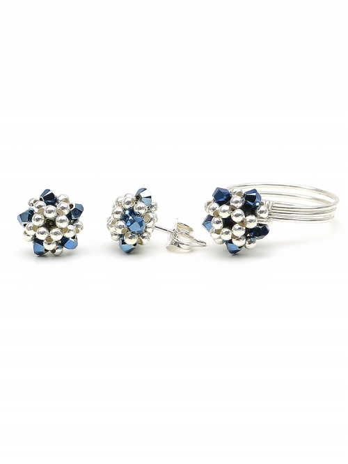 Set ring and stud earrings by Ichiban - Charm Blue 925 Silver