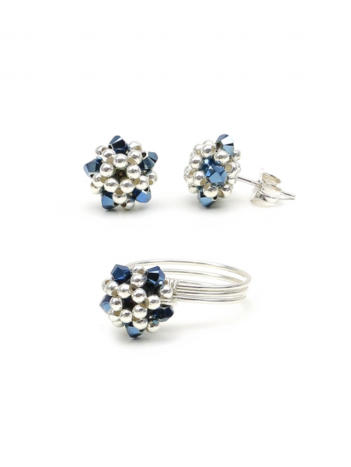 Set ring and stud earrings by Ichiban - Charm Blue 925 Silver