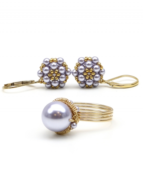 Daisies Lavander set - inel si cercei leverback