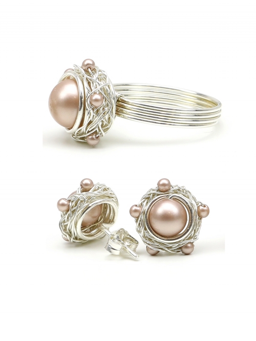 Sweet Almond set - 925 Silver ring and stud earrings
