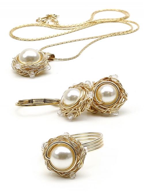 Set pandantiv, inel si cercei cu tortite leverback, Ichiban - Sweet Cream