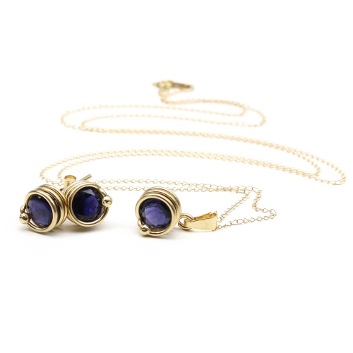 Set pendant and stud earrings by Ichiban - Busted Deluxe Iolite 14k Yellow Gold