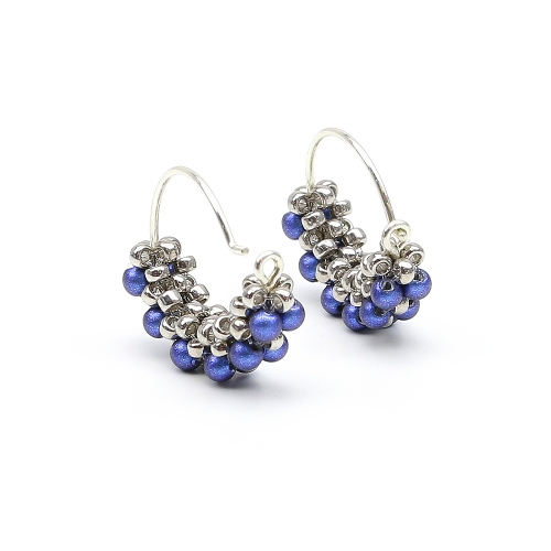 Earrings by Ichiban - Mini Diva Pearls Iridescent Dark Blue 925 Silver