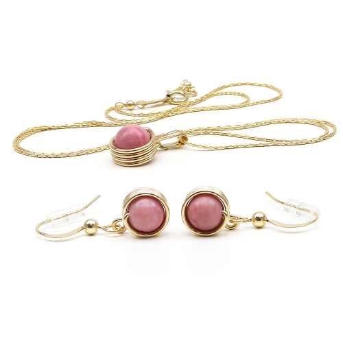 Set pendant and dangle earrings by Ichiban - Busted Gemstone Rhodonite