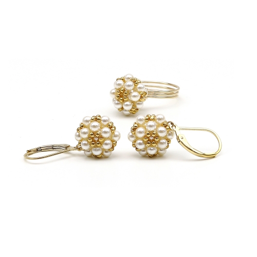 Set ring and leverback earrings by Ichiban - Daisies Cream