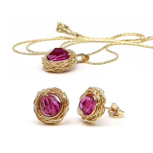 Set pendant and stud earrings by Ichiban - Sweet Fuchsia