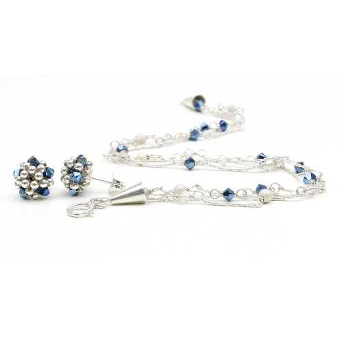 Set bracelet and stud earrings by Ichiban - Charm Blue 925