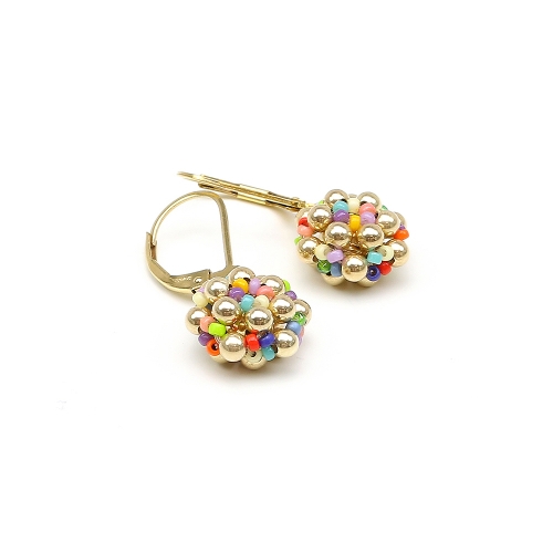 Cercei cu tortite leverback, Ichiban - Golden Daisies Miyuki Multicolor