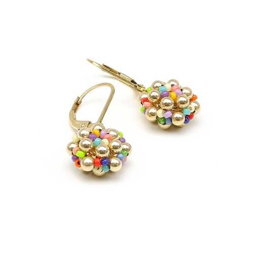 Cercei cu tortite leverback, Ichiban - Golden Daisies Miyuki Multicolor