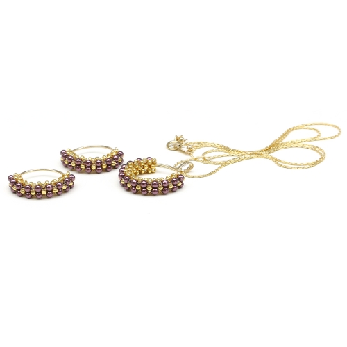 Set pandantiv si cercei, Ichiban - Primetime Pearls Burgundy