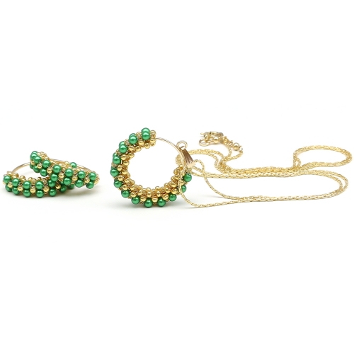 Set pandantiv si cercei, Ichiban - Primetime Pearls Eden Green