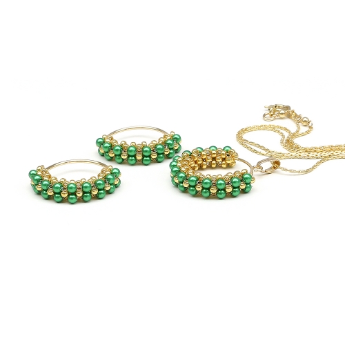 Set pandantiv si cercei, Ichiban - Primetime Pearls Eden Green
