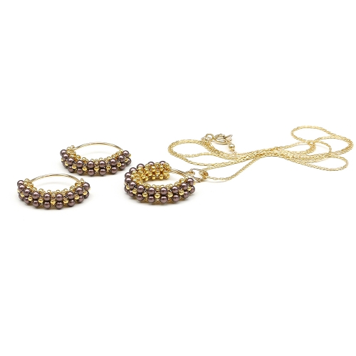 Set pandantiv si cercei, Ichiban - Primetime Pearls Velvet Brown