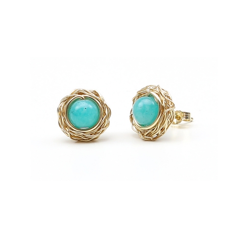 14K Yellow gold stud earrings by Ichiban - Sweet Amazonite Sweet Amazonite