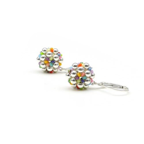 Leverback earrings by Ichiban - Silver Daisies Miyuki Multicolor AG925
