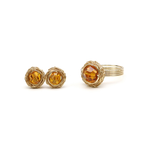 Set stud earrings and ring by Ichiban - Sweet Topaz