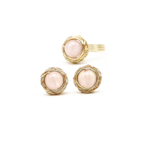 Set ring and stud earrings by Ichiban - Sweet Quart Rose