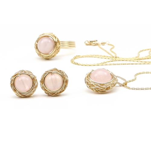 Set pendant, ring and stud earrings by Ichiban - Sweet Quart Rose