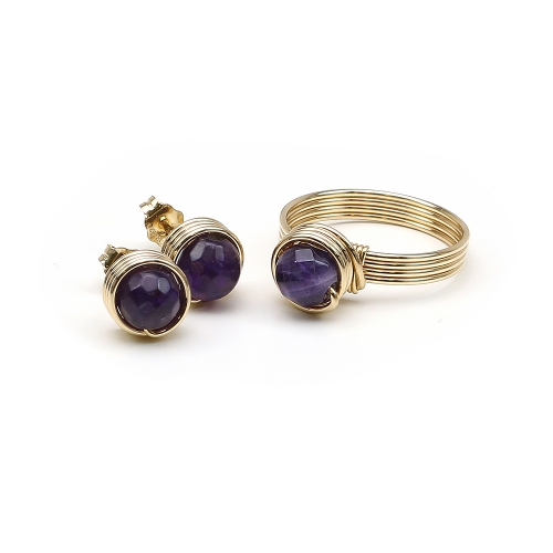 Set ring and stud earrings by Ichiban - Busted Gemstone Amethyst