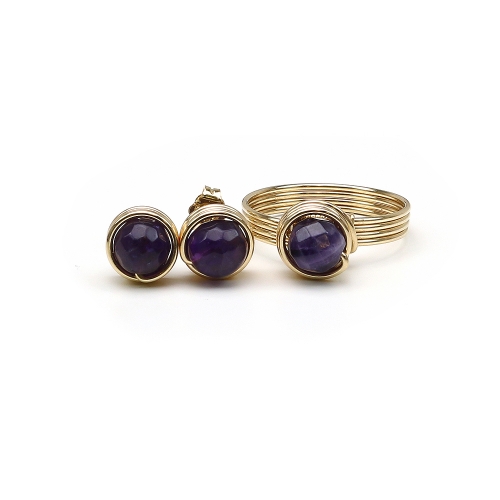Set ring and stud earrings by Ichiban - Busted Gemstone Amethyst
