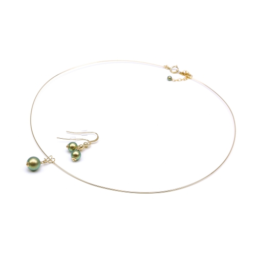 Set pendant and dangle earrings by Ichiban - Iridescent Green