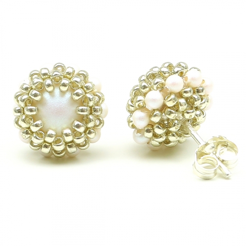 Stud earrings by Ichiban - Teeny Tiny Perlescent White AG925