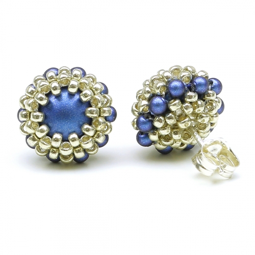 Stud earrings by Ichiban - Teeny Tiny Iridescent dark blue 925 Silver